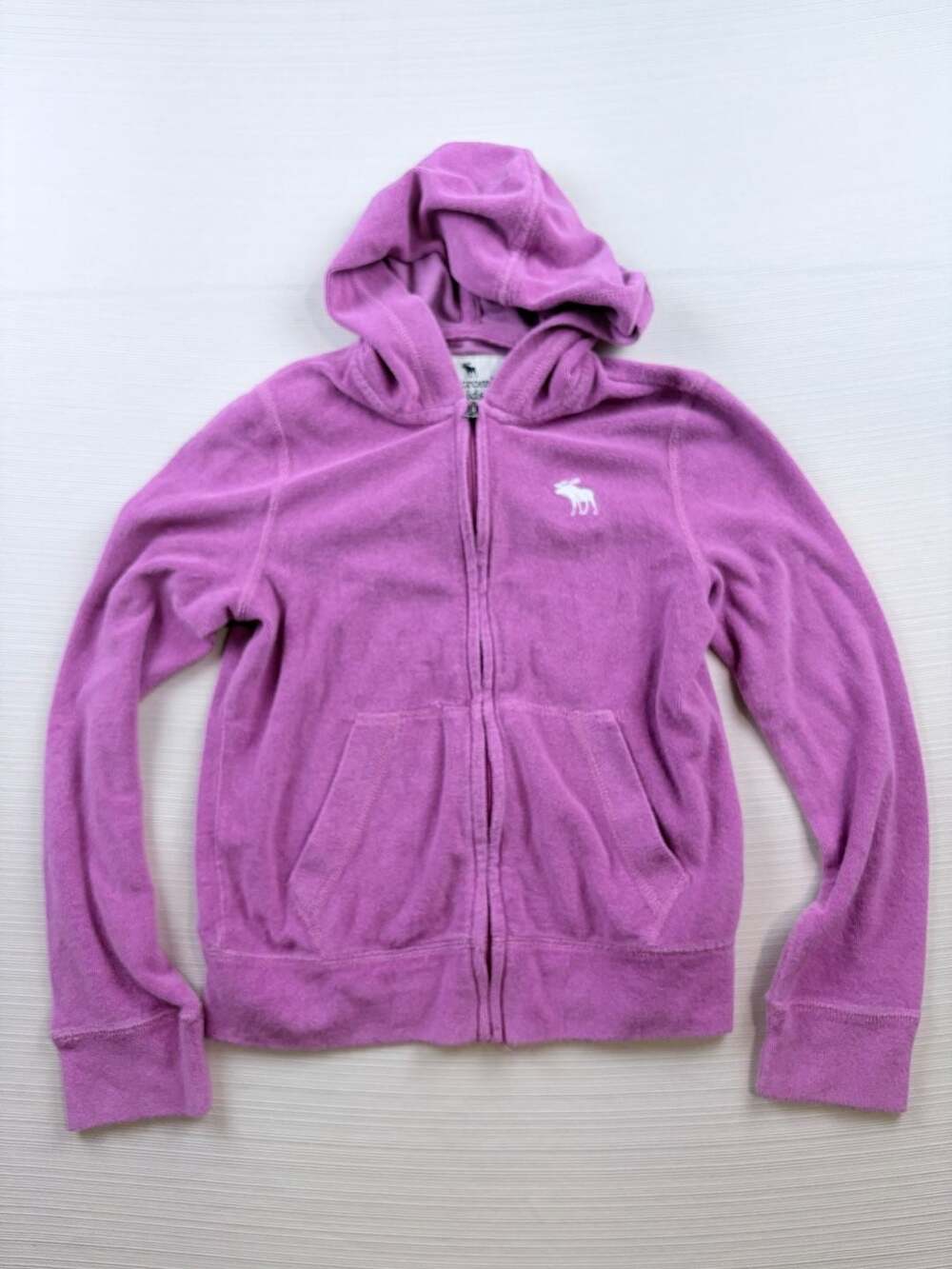 Abercrombie Kids Zip-Up Hoodie Size 9/10 Purple Towel Terry Logo Back